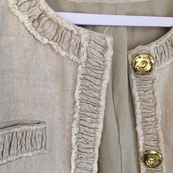 Michael Kors Beige Linen Gold Hardware Crop Jacket - Picture 5 of 8